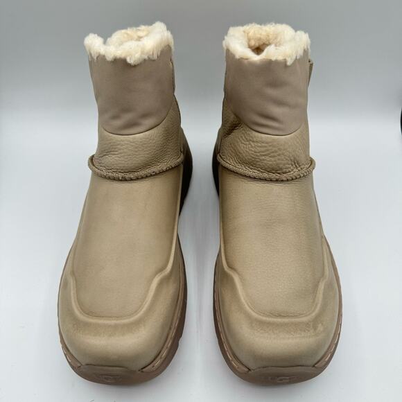 UGG Men’s M City Mini Boots Size 10 Dune Tan Waterproof Leather Winter Shoes - Picture 4 of 12